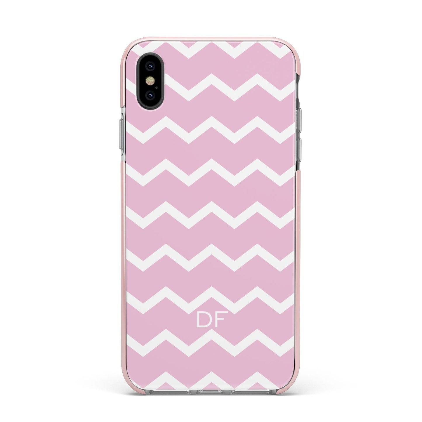 Personalised Chevron Pink Apple iPhone Xs Max Impact Case Pink Edge on Black Phone