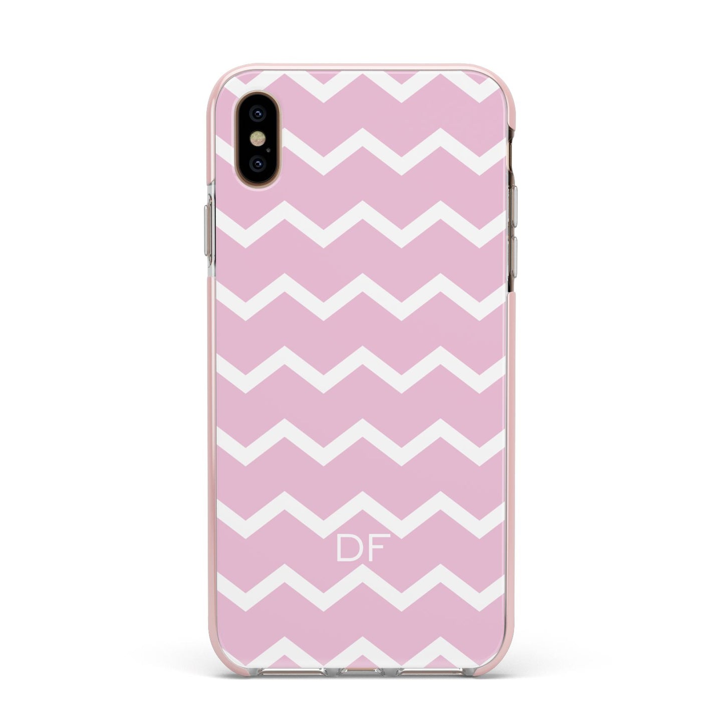 Personalised Chevron Pink Apple iPhone Xs Max Impact Case Pink Edge on Gold Phone