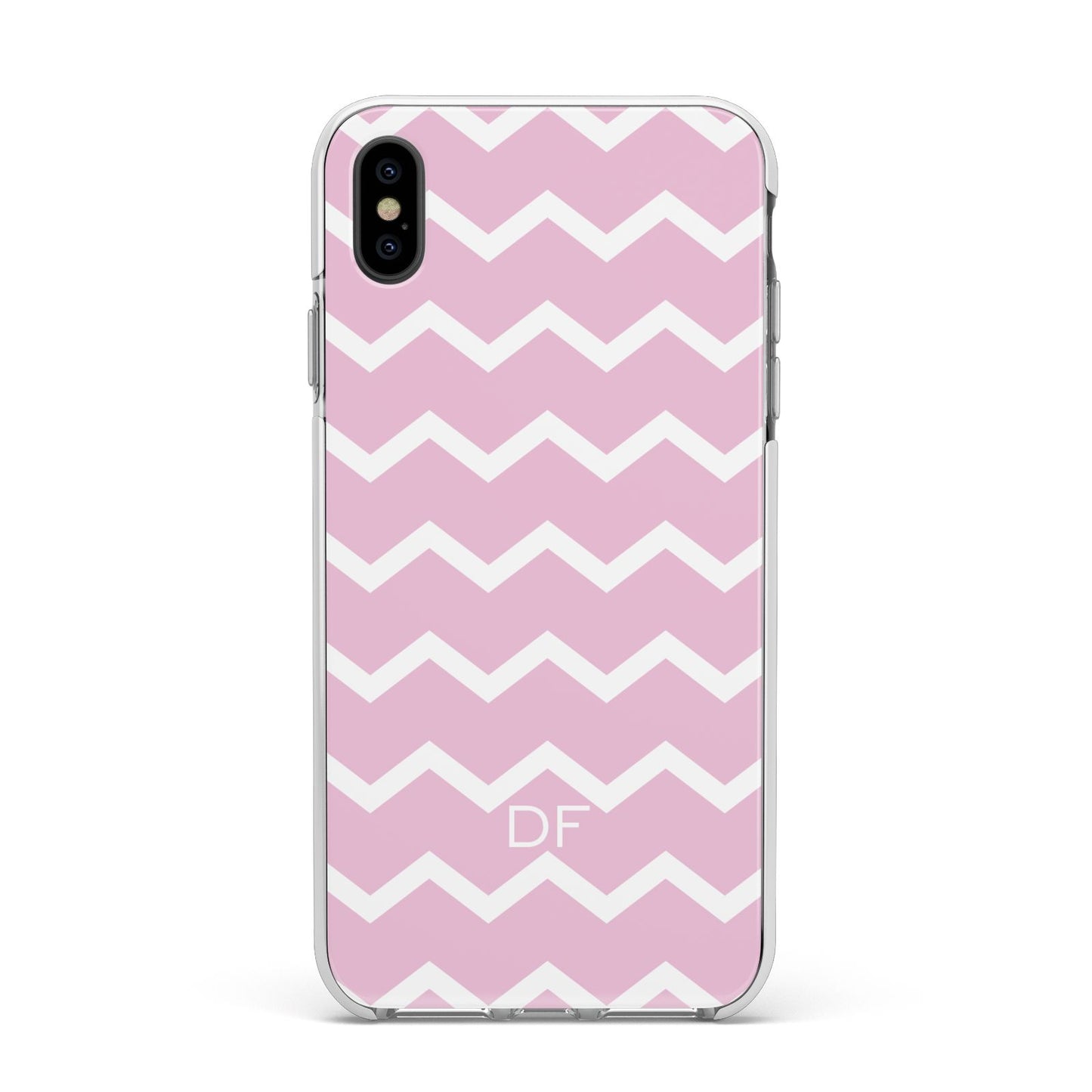 Personalised Chevron Pink Apple iPhone Xs Max Impact Case White Edge on Black Phone