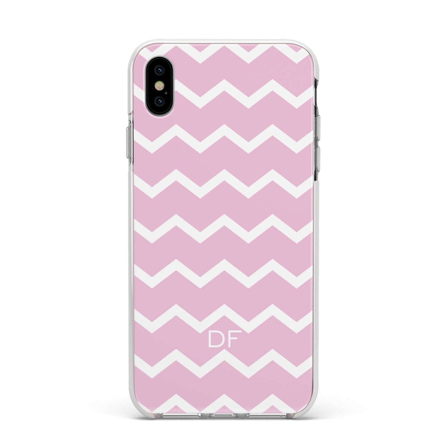 Personalised Chevron Pink Apple iPhone Xs Max Impact Case White Edge on Silver Phone