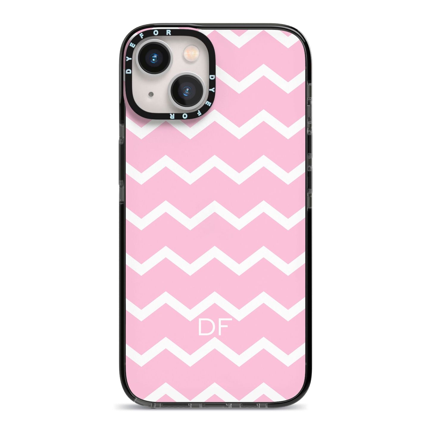 Personalised Chevron Pink iPhone 13 Black Impact Case on Silver phone