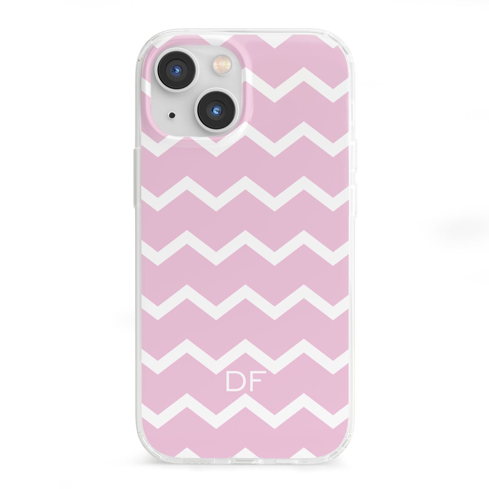 Personalised Chevron Pink iPhone 13 Mini Clear Bumper Case