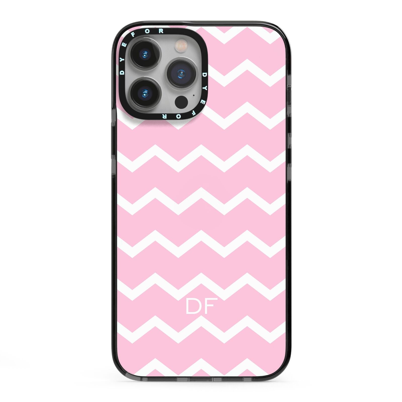 Personalised Chevron Pink iPhone 13 Pro Max Black Impact Case on Silver phone