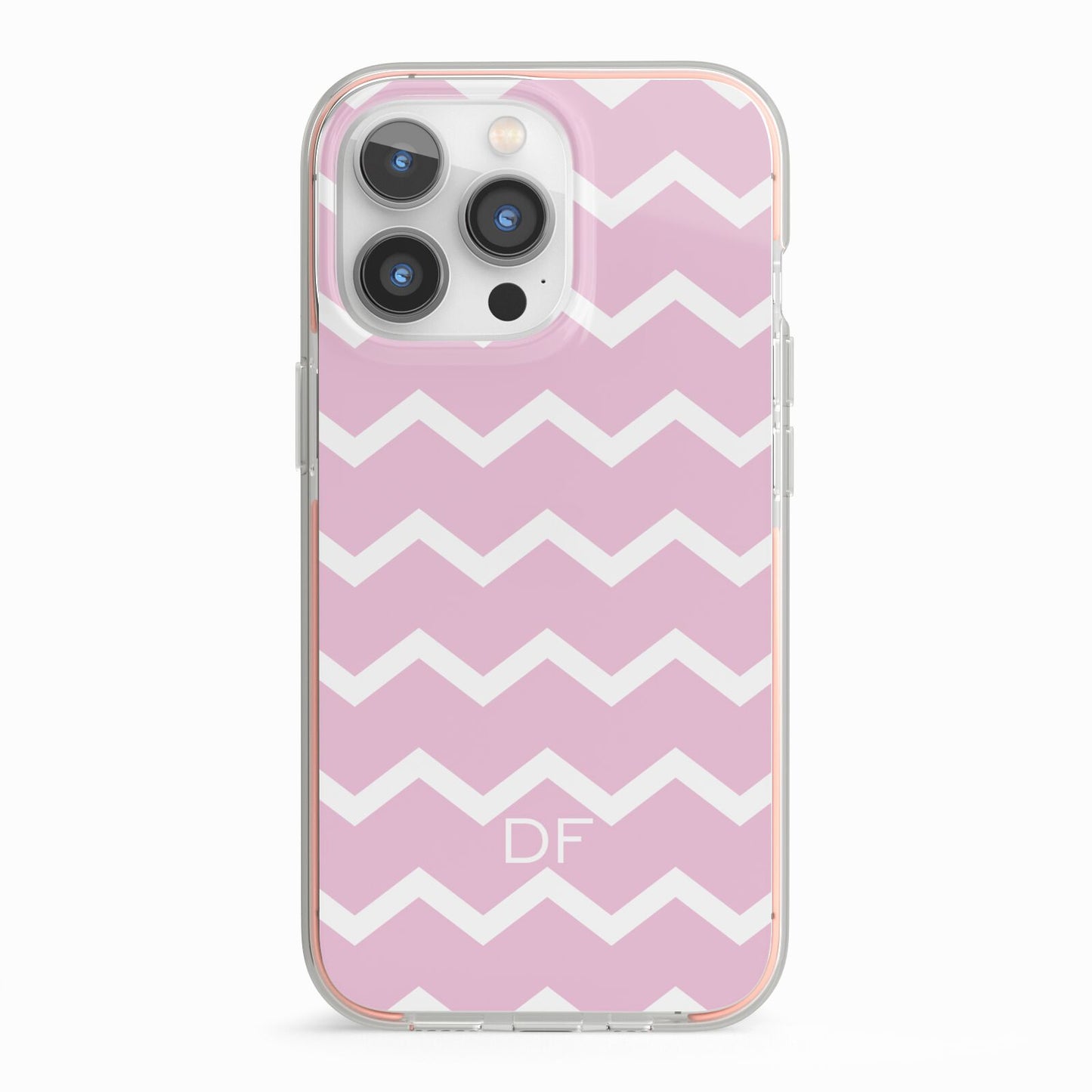 Personalised Chevron Pink iPhone 13 Pro TPU Impact Case with Pink Edges