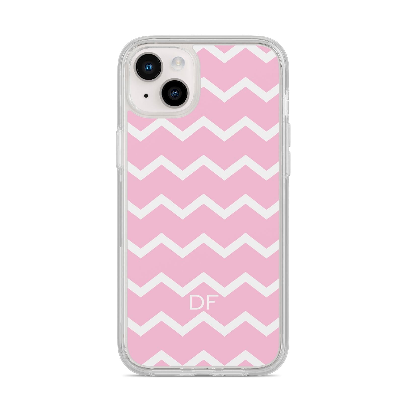 Personalised Chevron Pink iPhone 14 Plus Clear Tough Case Starlight