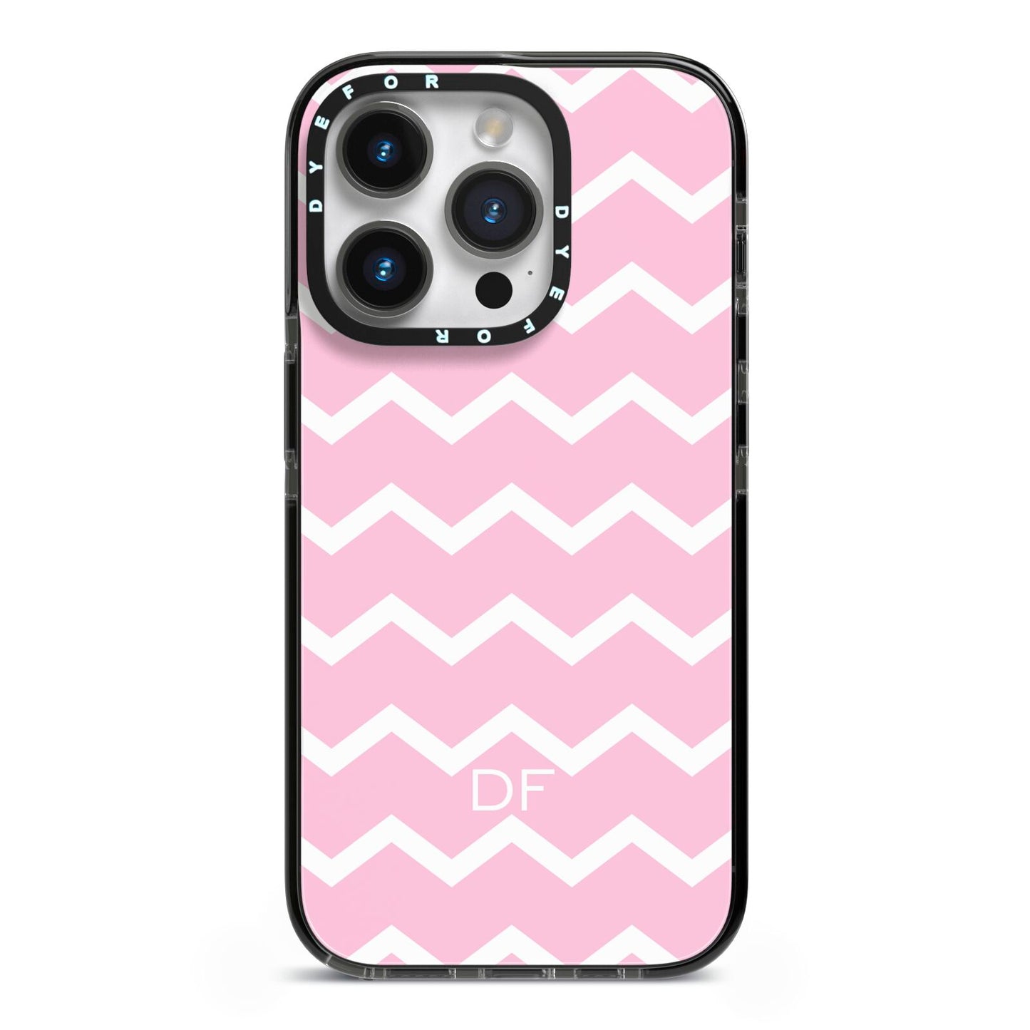 Personalised Chevron Pink iPhone 14 Pro Black Impact Case on Silver phone