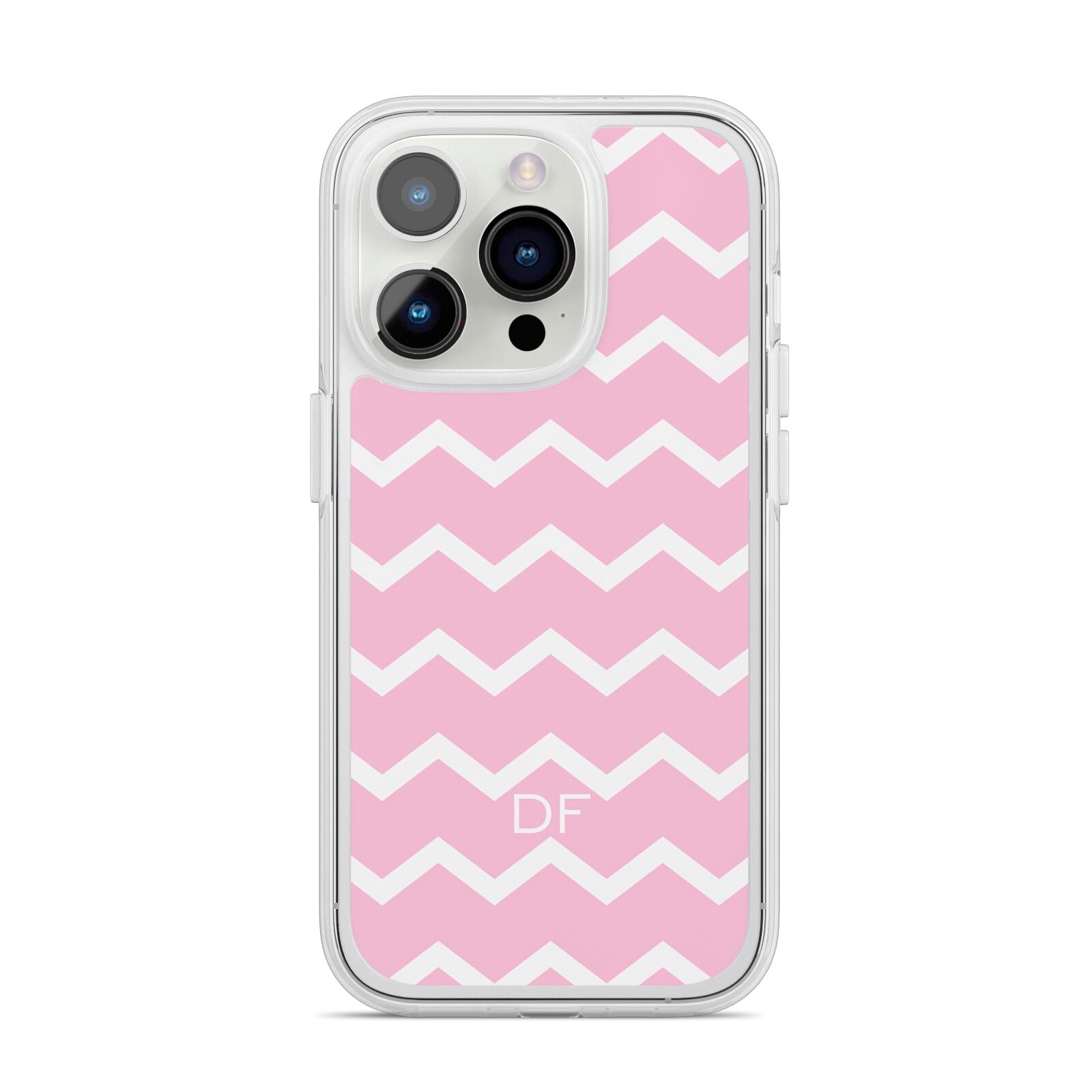 Personalised Chevron Pink iPhone 14 Pro Clear Tough Case Silver