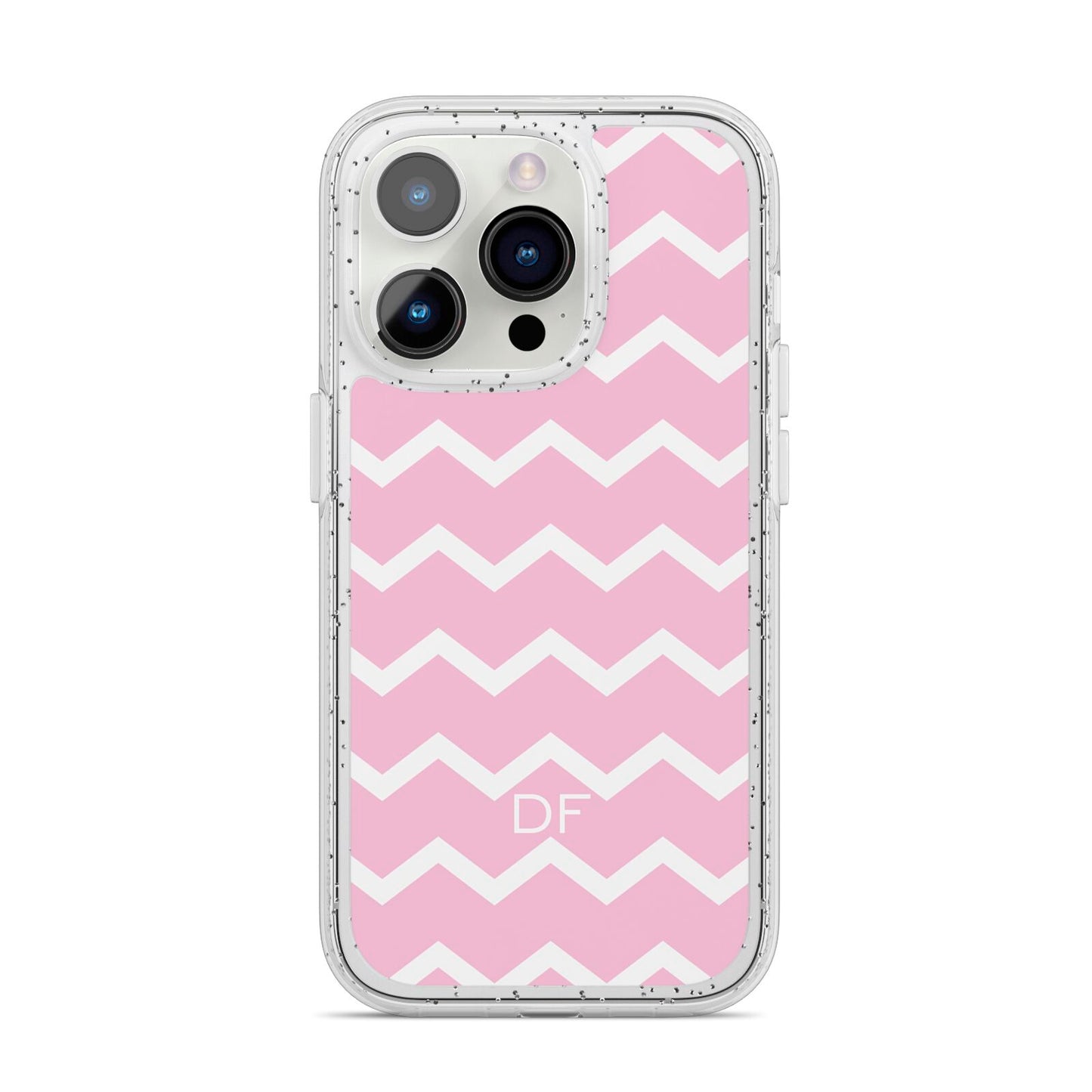 Personalised Chevron Pink iPhone 14 Pro Glitter Tough Case Silver