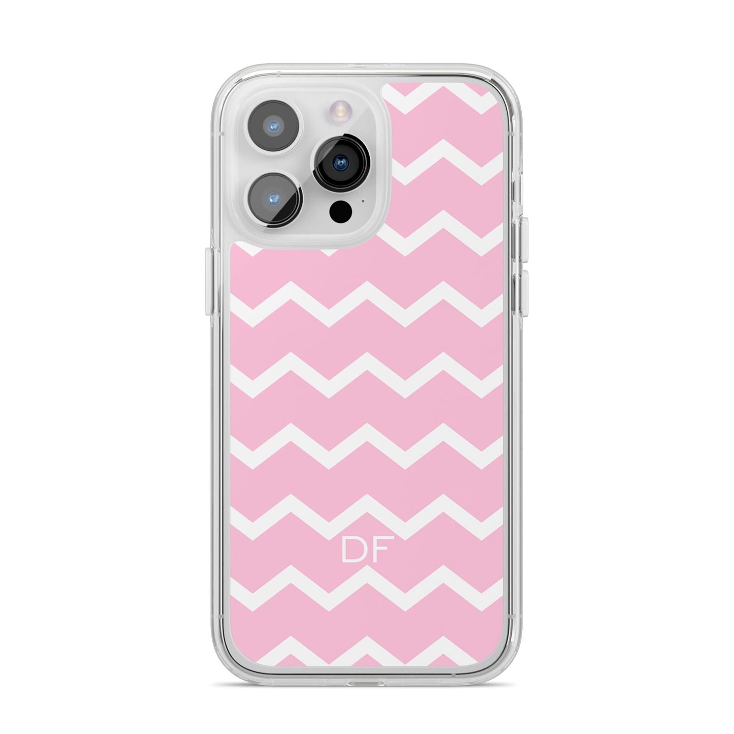 Personalised Chevron Pink iPhone 14 Pro Max Clear Tough Case Silver