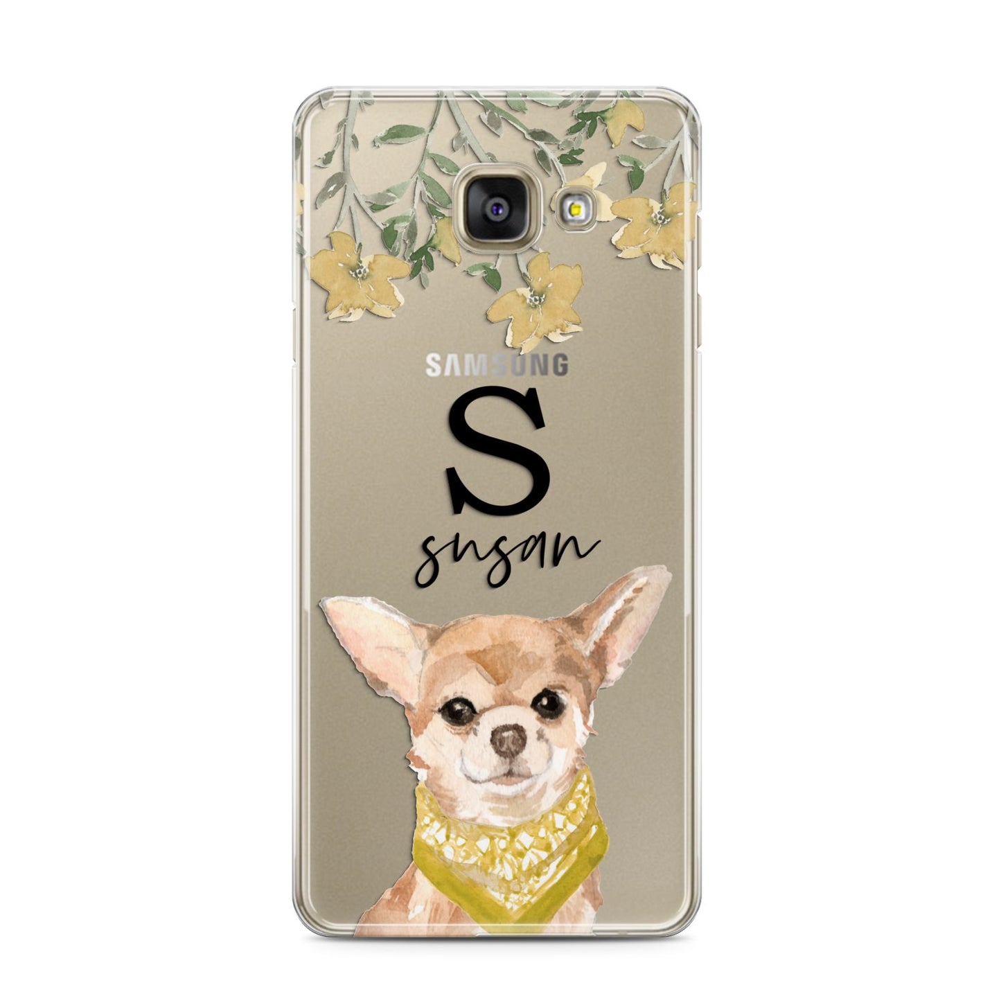 Personalised Chihuahua Dog Samsung Galaxy A3 2016 Case on gold phone