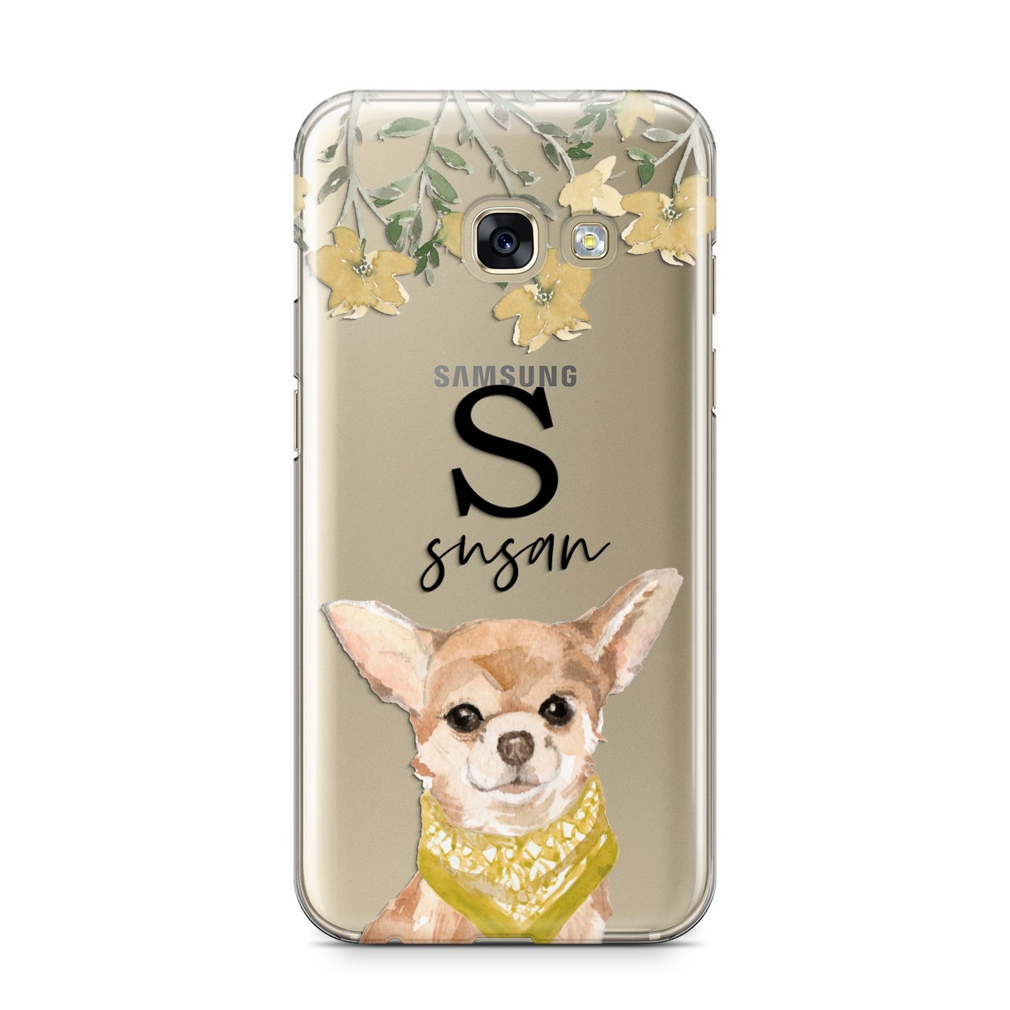 Personalised Chihuahua Dog Samsung Galaxy A3 2017 Case on gold phone