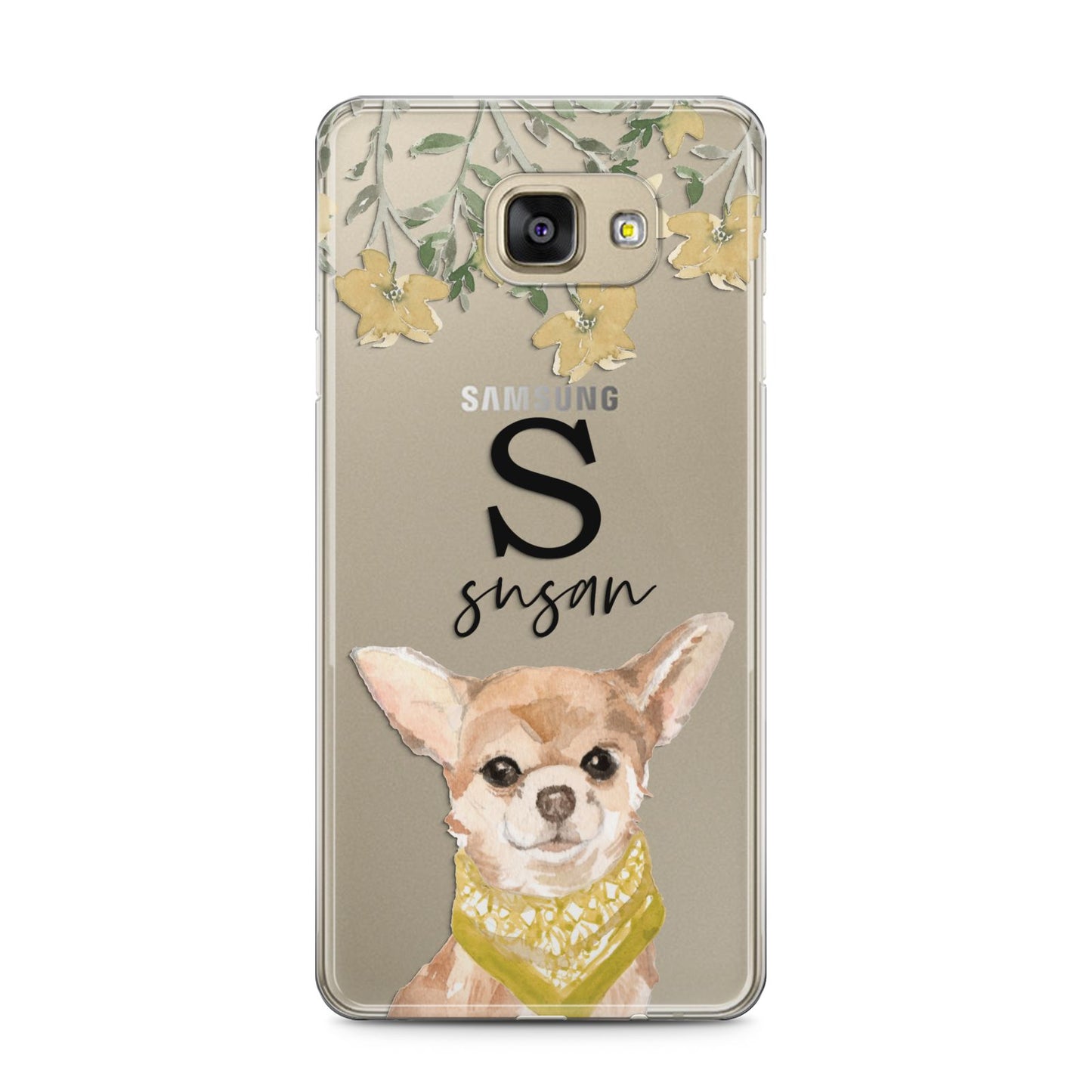 Personalised Chihuahua Dog Samsung Galaxy A5 2016 Case on gold phone