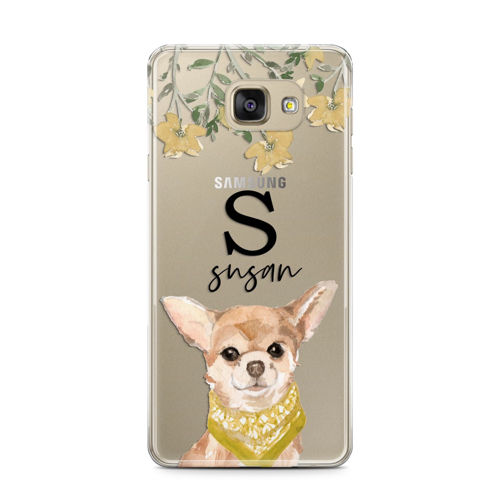 Personalised Chihuahua Dog Samsung Galaxy A7 2016 Case on gold phone