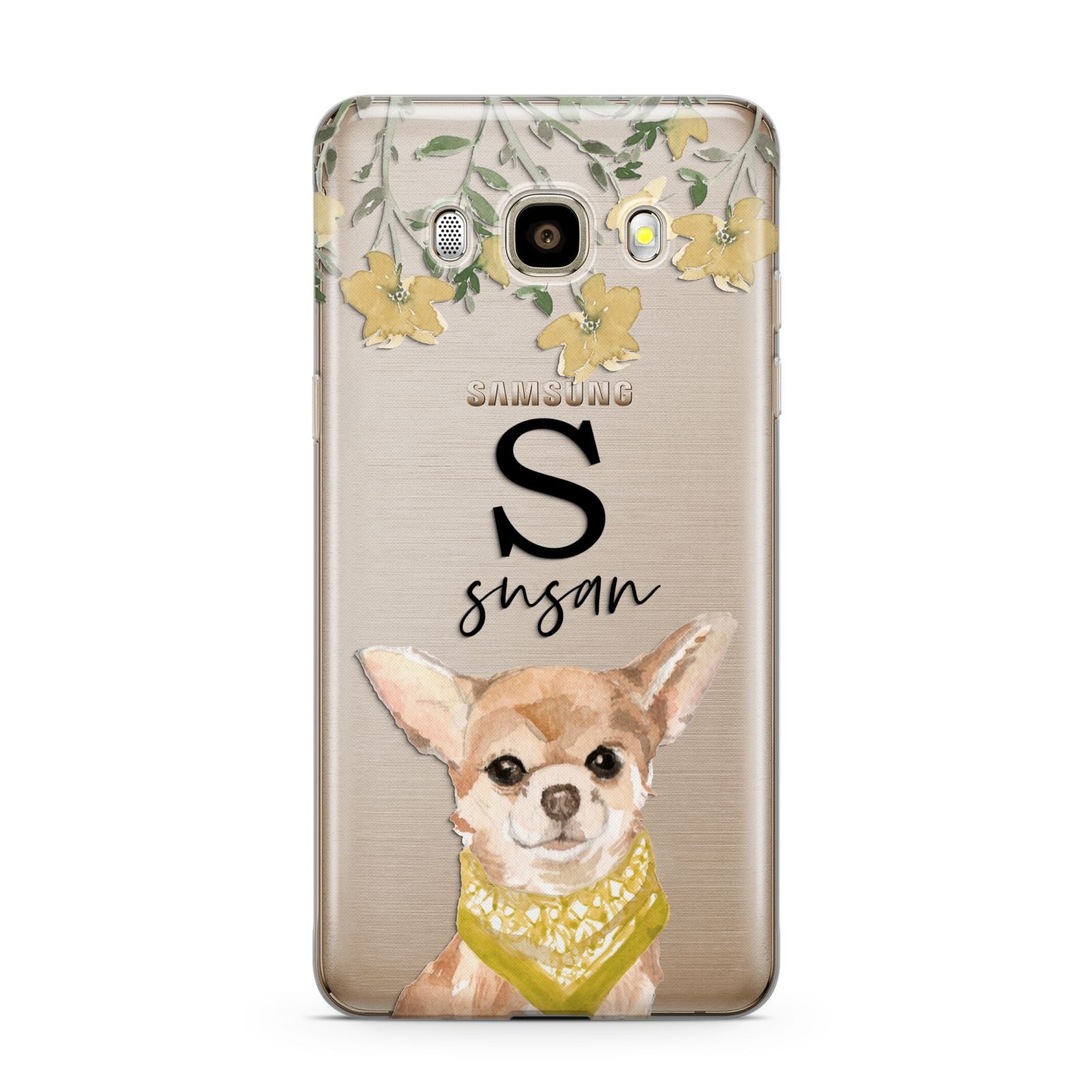 Personalised Chihuahua Dog Samsung Galaxy J7 2016 Case on gold phone