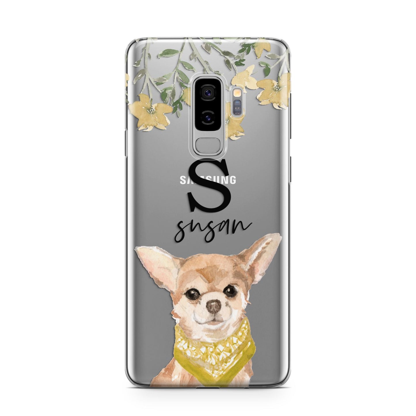 Personalised Chihuahua Dog Samsung Galaxy S9 Plus Case on Silver phone