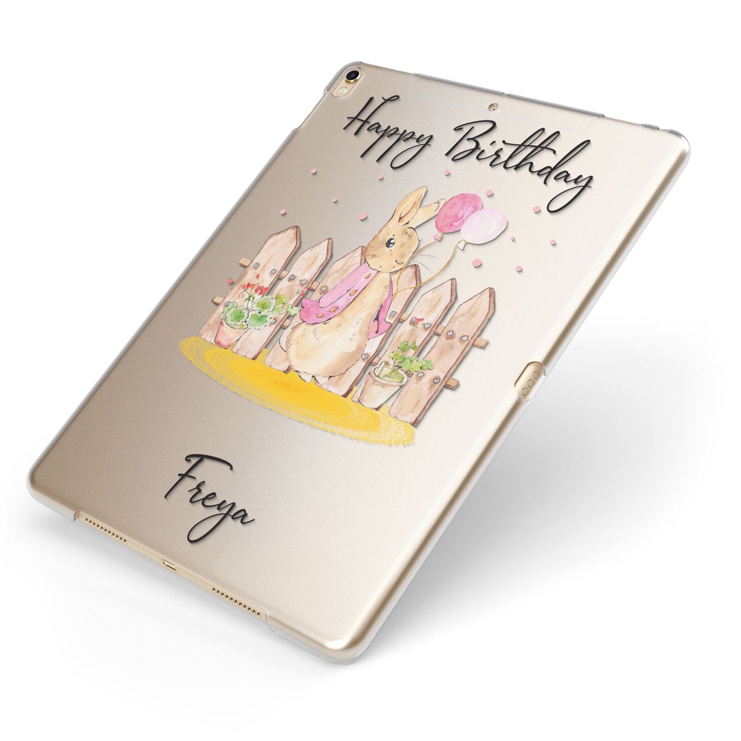 Personalised Children s Birthday Rabbit Apple iPad Case on Gold iPad Side View