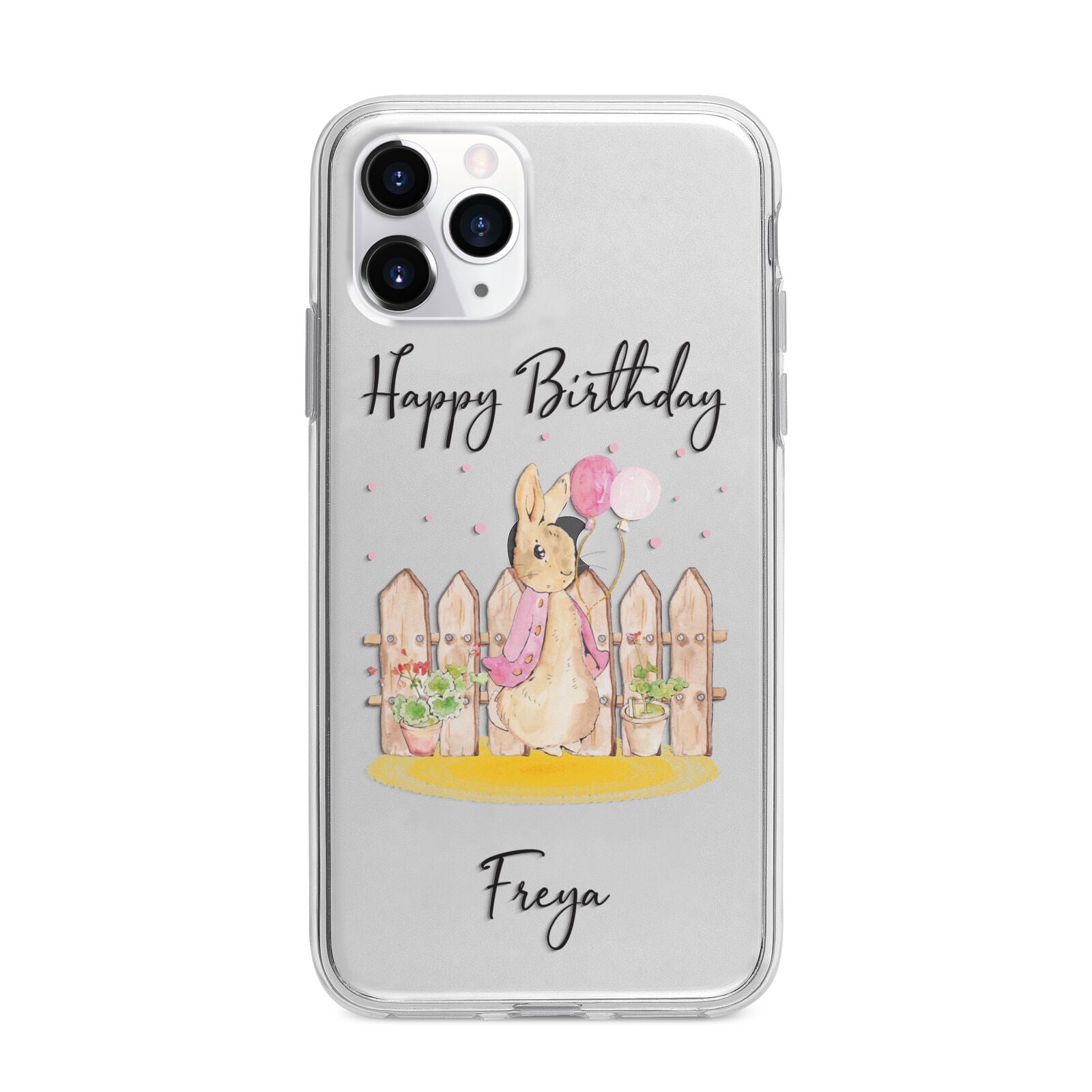 Personalised Children s Birthday Rabbit Apple iPhone 11 Pro Max in Silver with Bumper Case