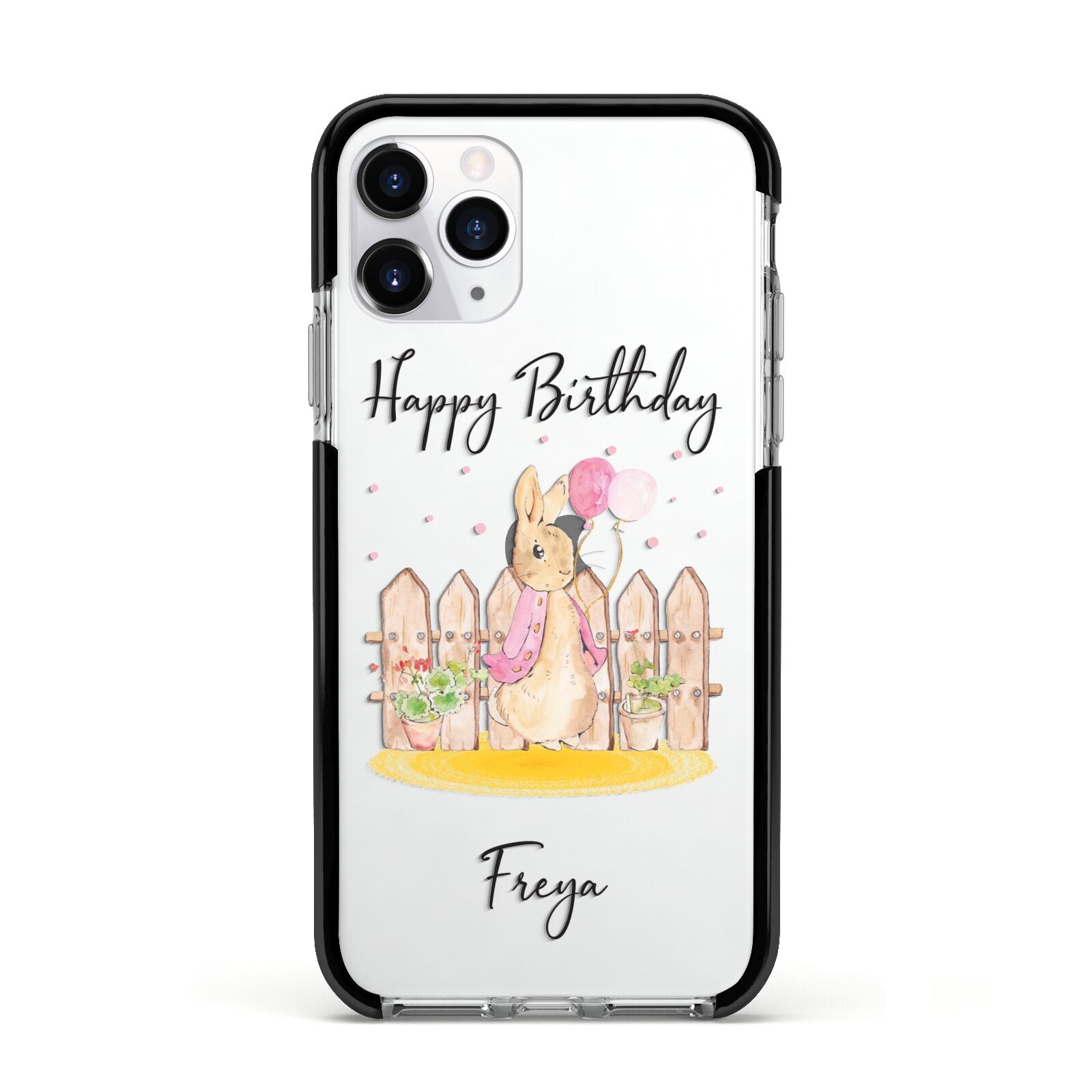 Personalised Children s Birthday Rabbit Apple iPhone 11 Pro in Silver with Black Impact Case