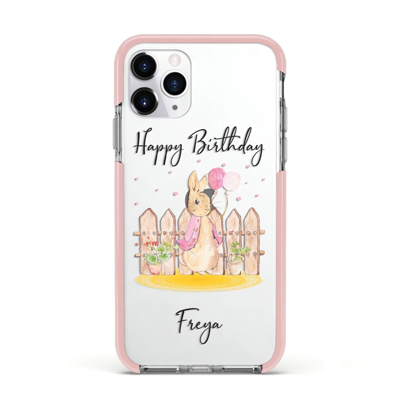 Personalised Children s Birthday Rabbit Apple iPhone 11 Pro in Silver with Pink Impact Case