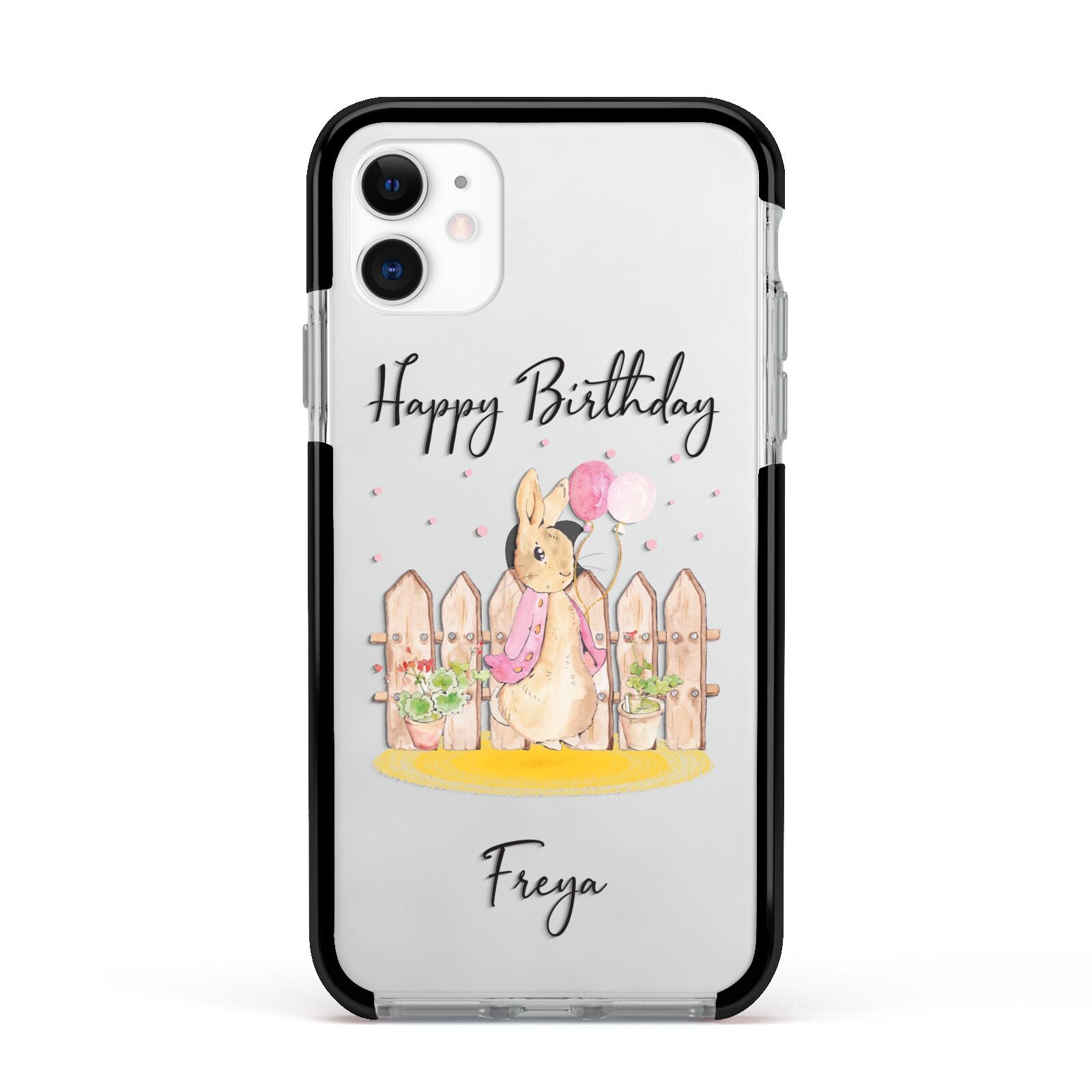 Personalised Children s Birthday Rabbit Apple iPhone 11 in White with Black Impact Case