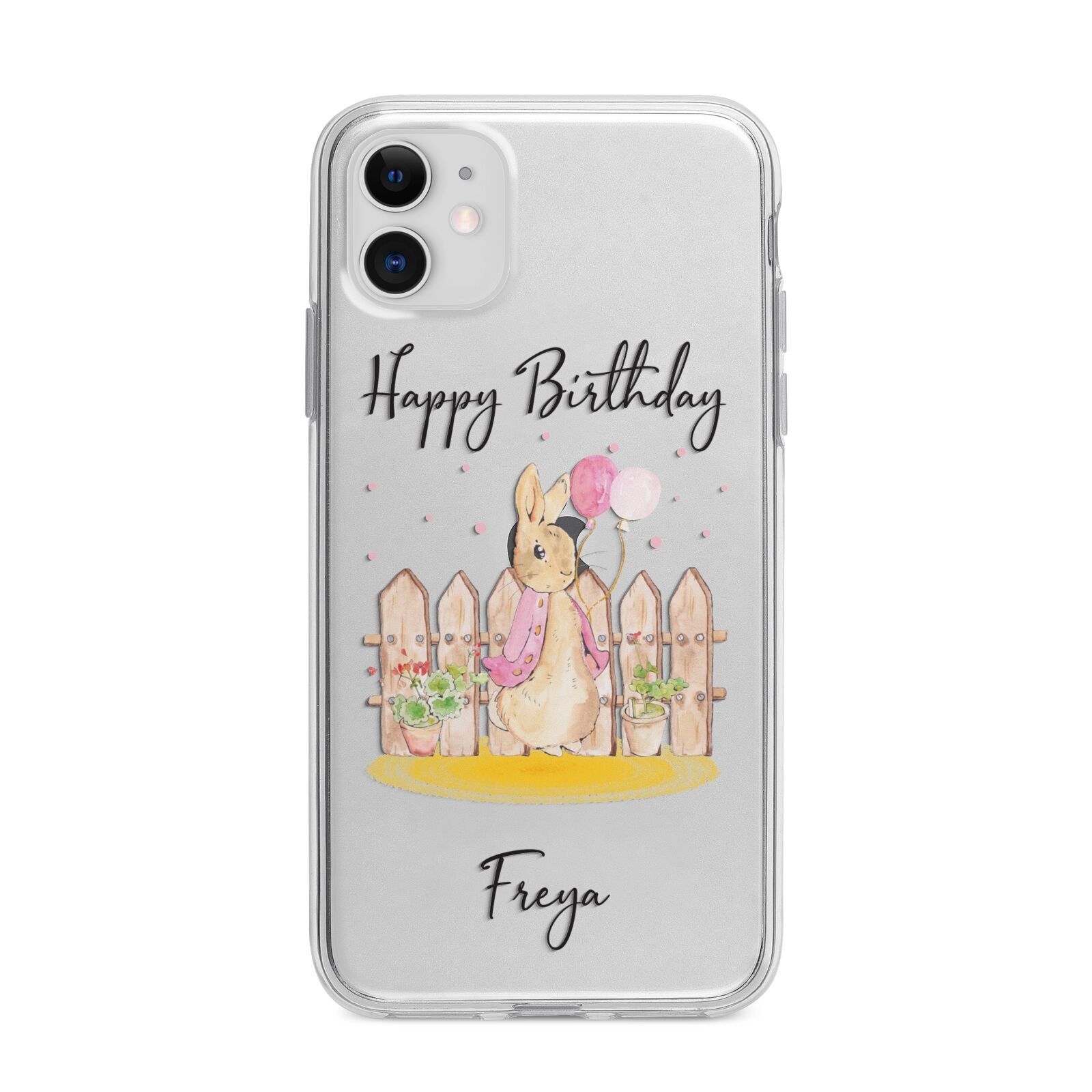Personalised Children s Birthday Rabbit Apple iPhone 11 in White with Bumper Case