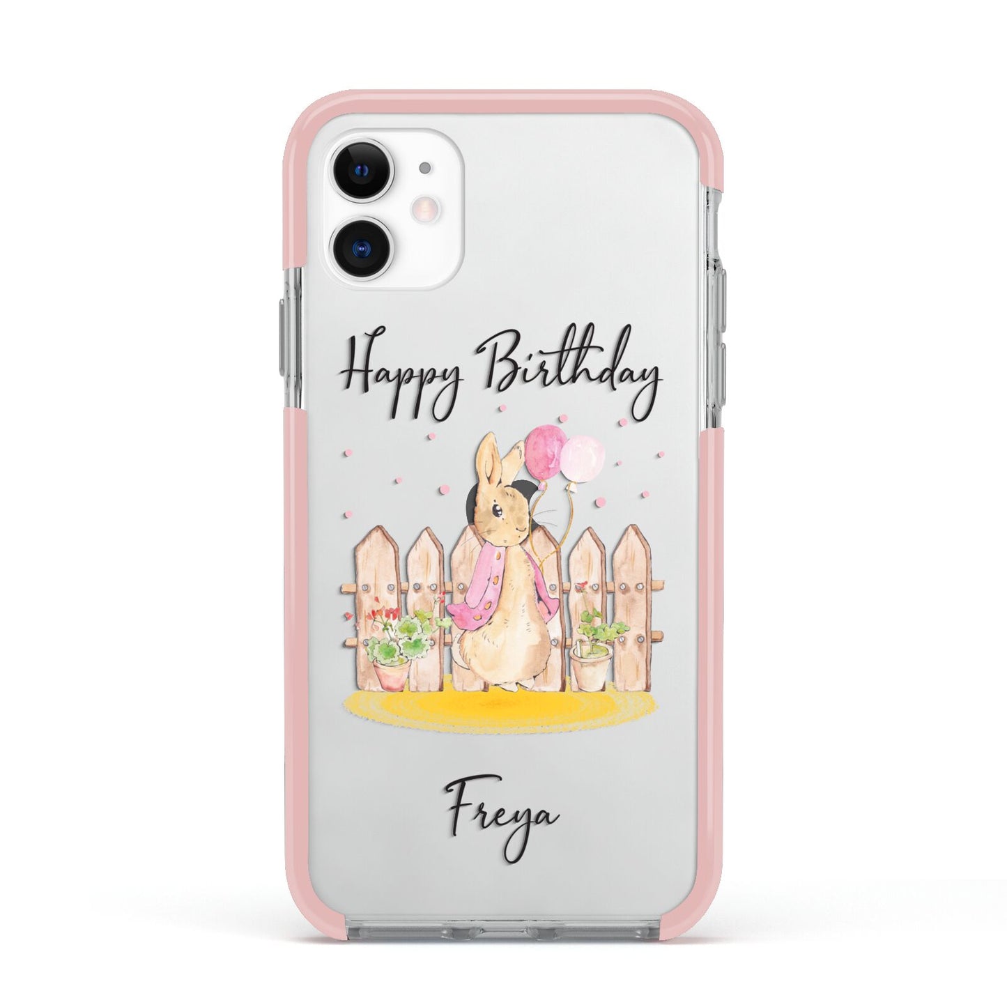 Personalised Children s Birthday Rabbit Apple iPhone 11 in White with Pink Impact Case