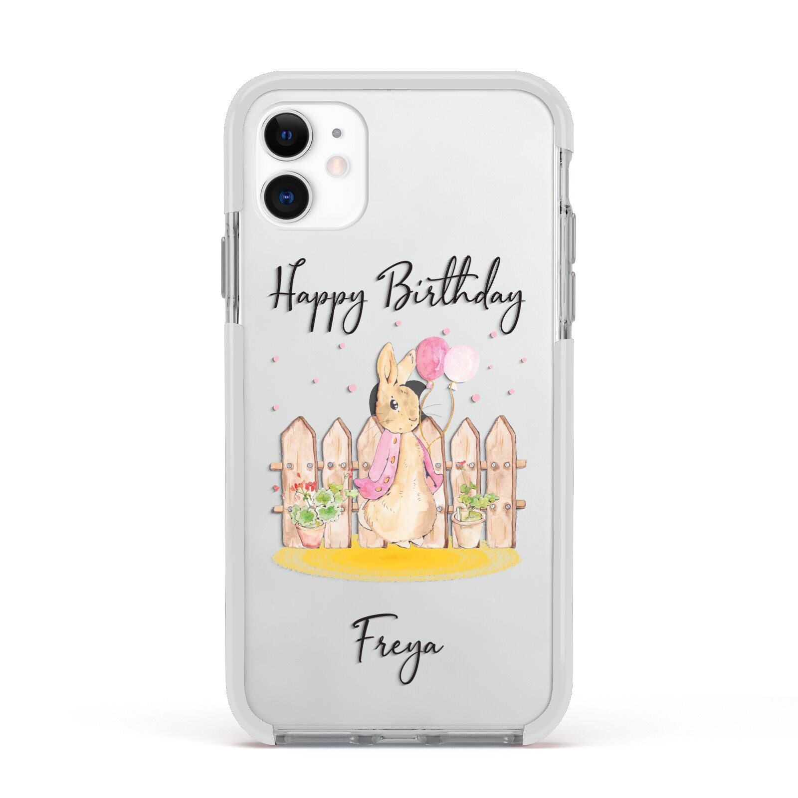 Personalised Children s Birthday Rabbit Apple iPhone 11 in White with White Impact Case