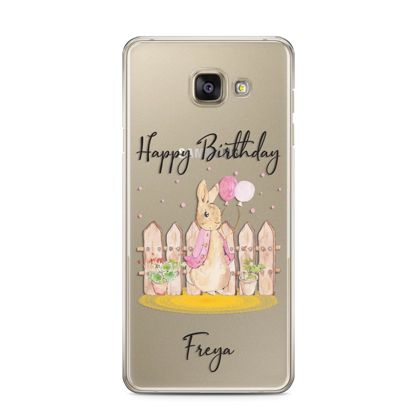 Personalised Children s Birthday Rabbit Samsung Galaxy A3 2016 Case on gold phone