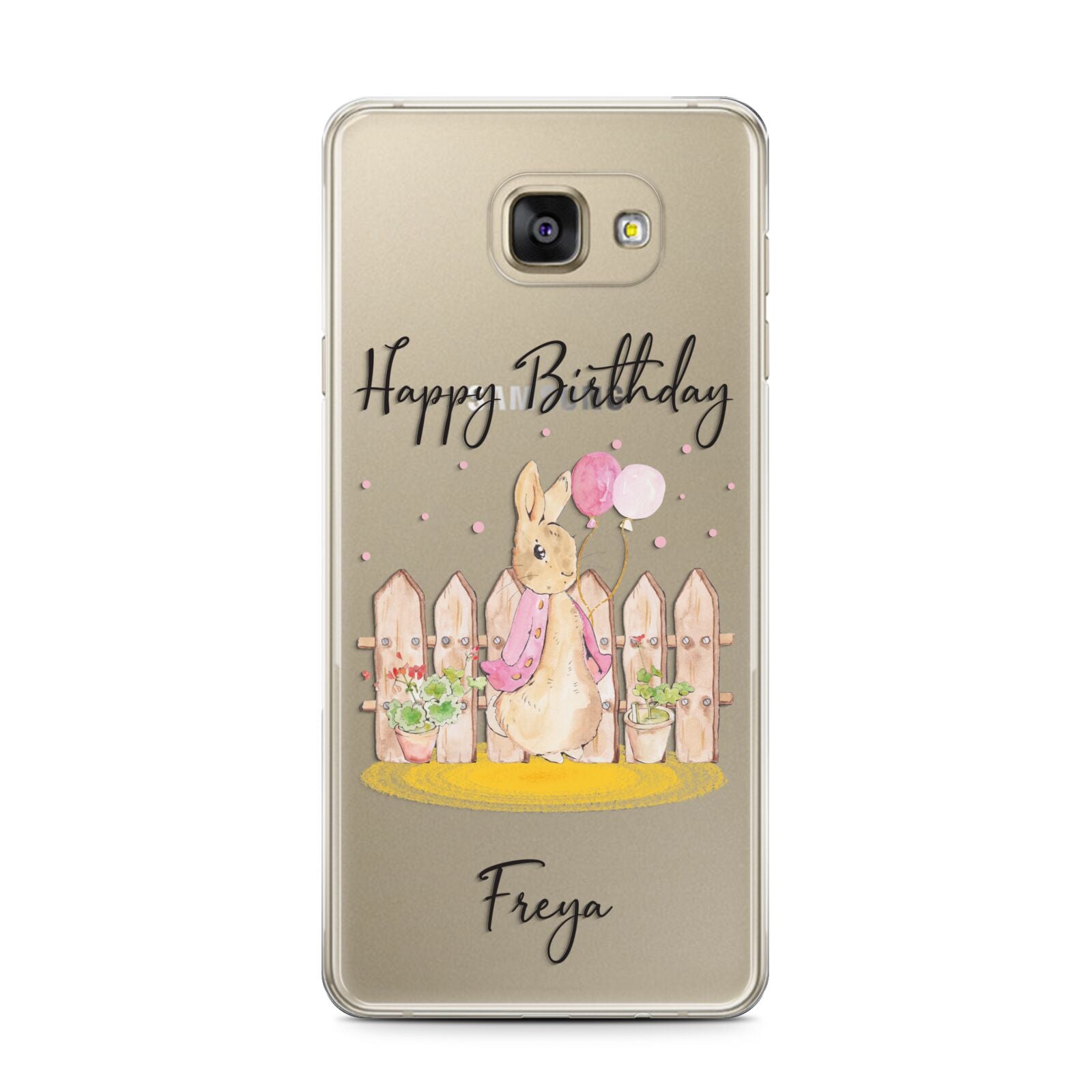 Personalised Children s Birthday Rabbit Samsung Galaxy A7 2016 Case on gold phone