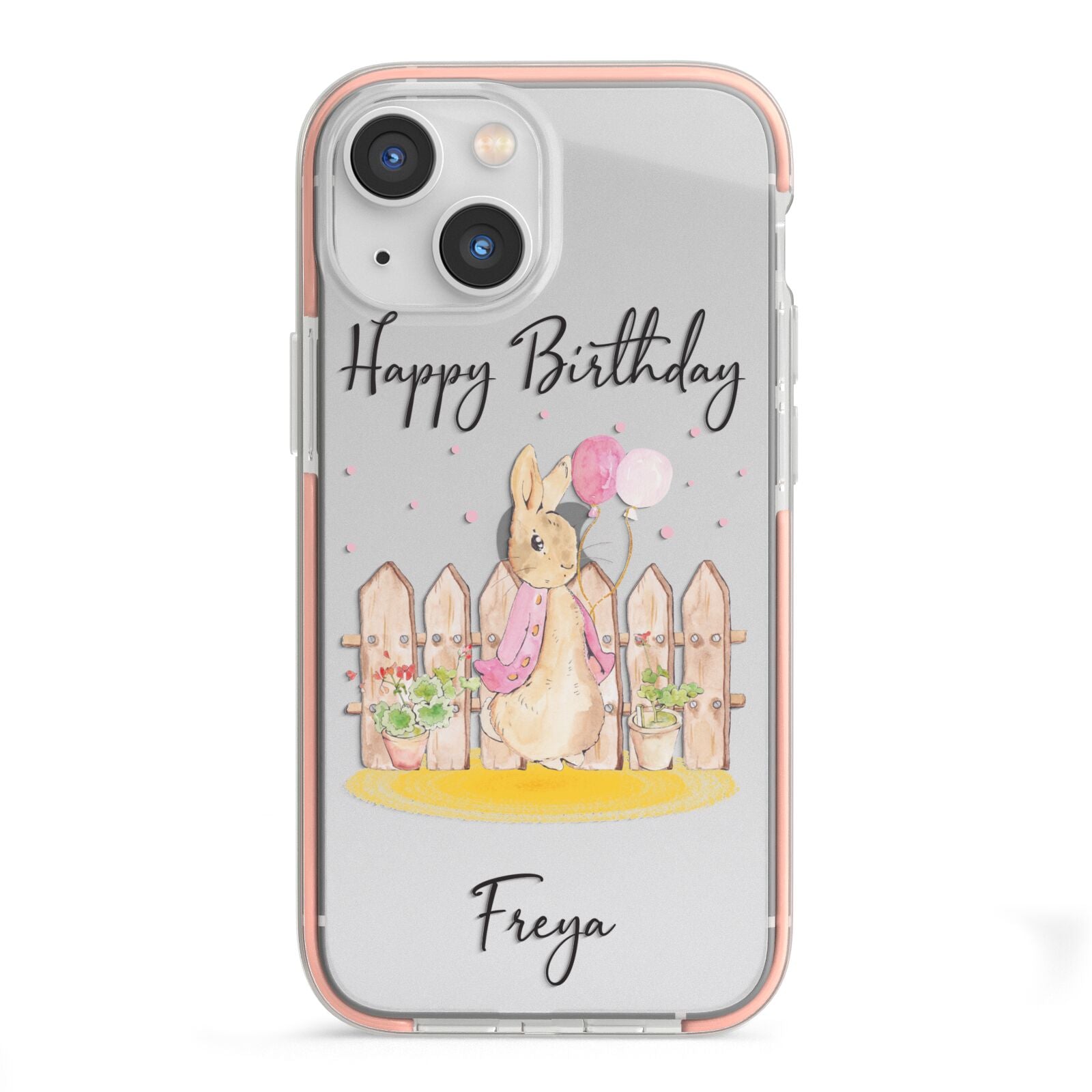 Personalised Children s Birthday Rabbit iPhone 13 Mini TPU Impact Case with Pink Edges