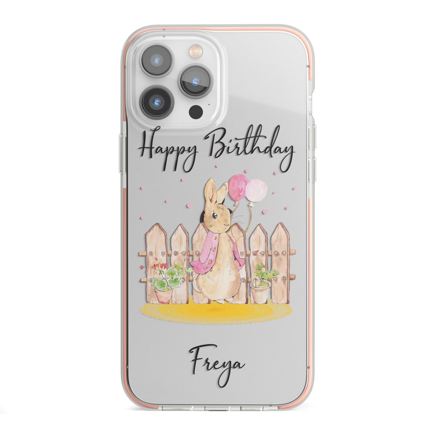 Personalised Children s Birthday Rabbit iPhone 13 Pro Max TPU Impact Case with Pink Edges