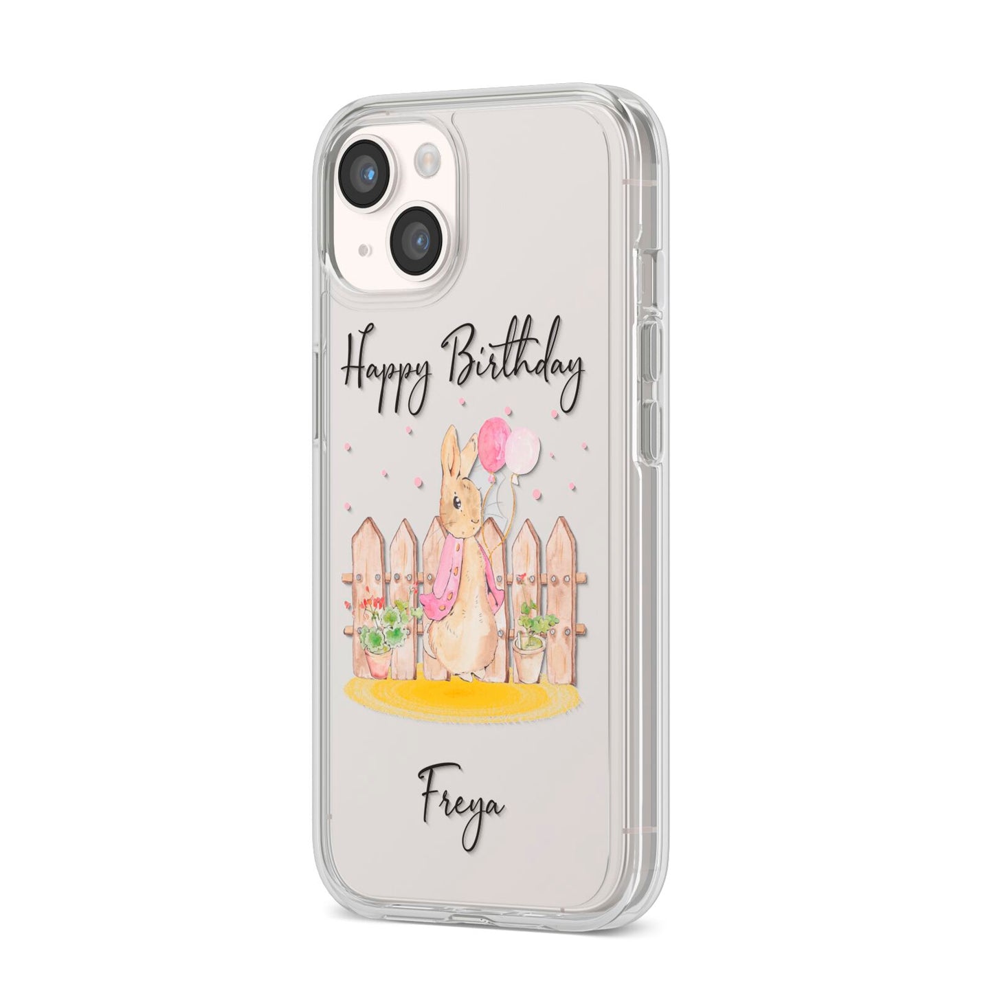 Personalised Children s Birthday Rabbit iPhone 14 Clear Tough Case Starlight Angled Image