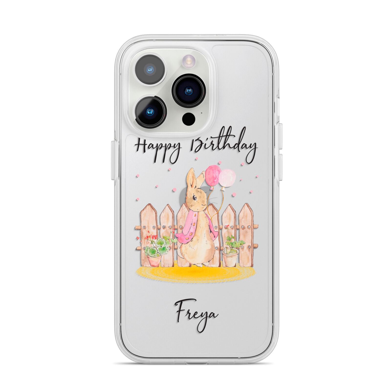 Personalised Children s Birthday Rabbit iPhone 14 Pro Clear Tough Case Silver