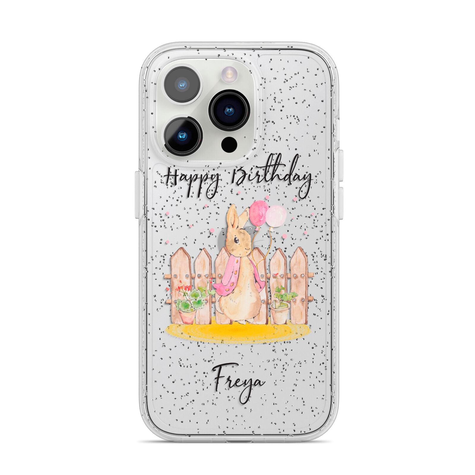 Personalised Children s Birthday Rabbit iPhone 14 Pro Glitter Tough Case Silver