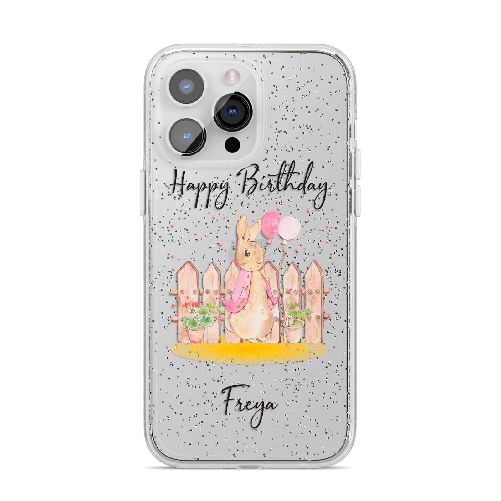 Personalised Children s Birthday Rabbit iPhone 14 Pro Max Glitter Tough Case Silver
