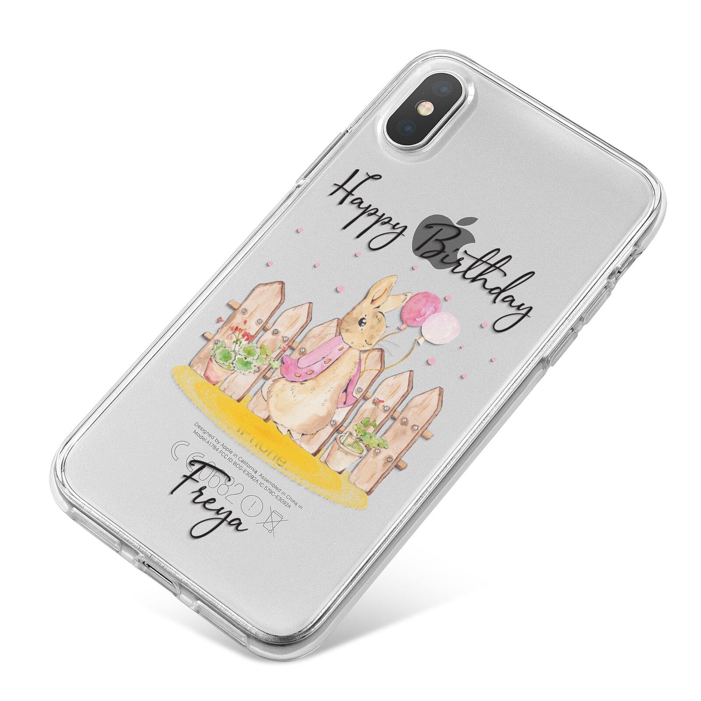 Personalised Children s Birthday Rabbit iPhone X Bumper Case on Silver iPhone