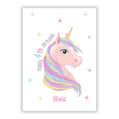 Personalised Children s Birthday Unicorn A5 Flat Greetings Card