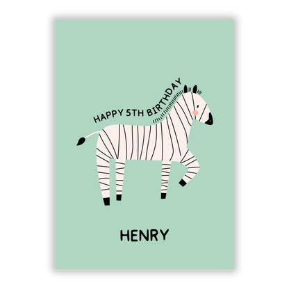 Personalised Children s Birthday Zebra A5 Flat Greetings Card