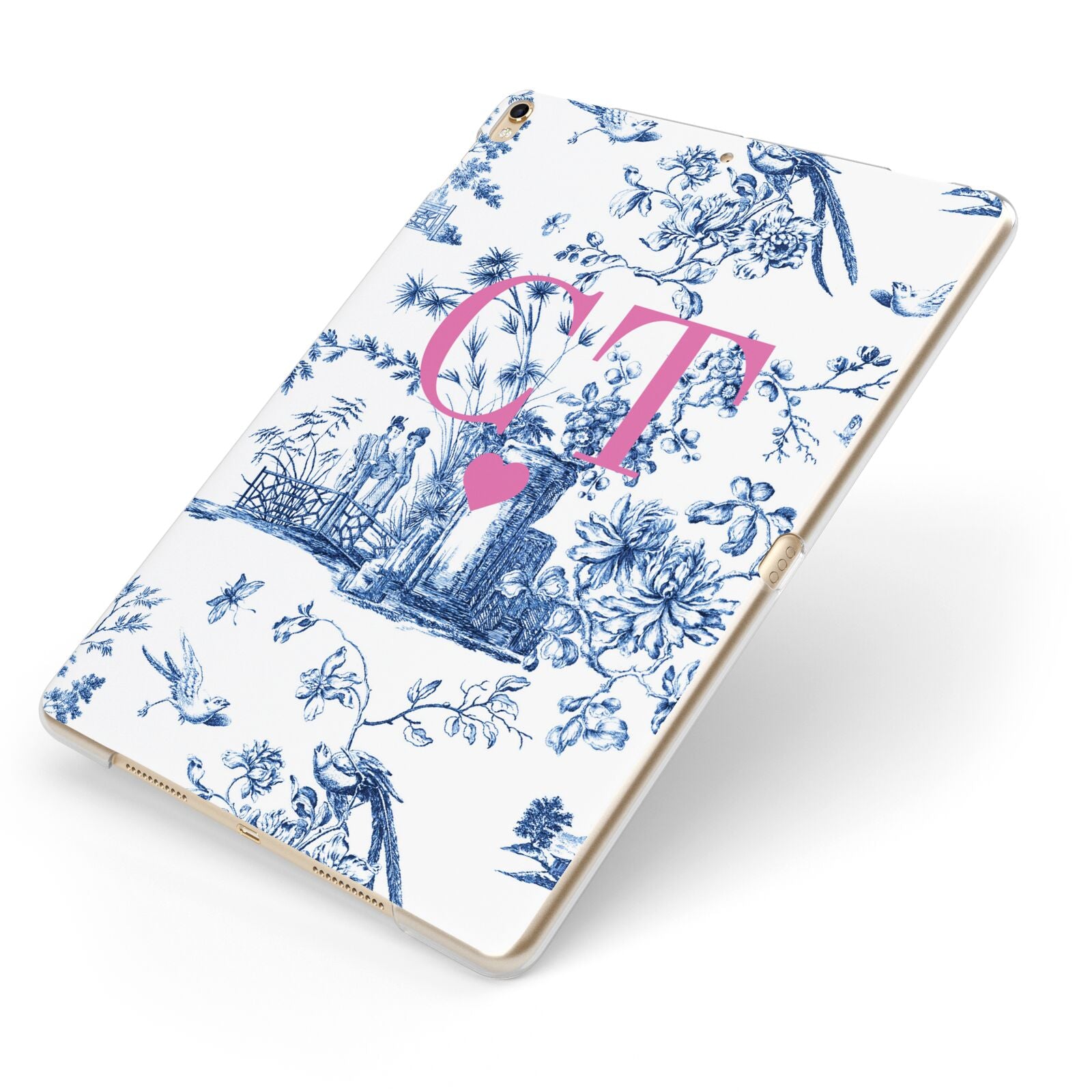 Personalised Chinoiserie Initials Apple iPad Case on Gold iPad Side View