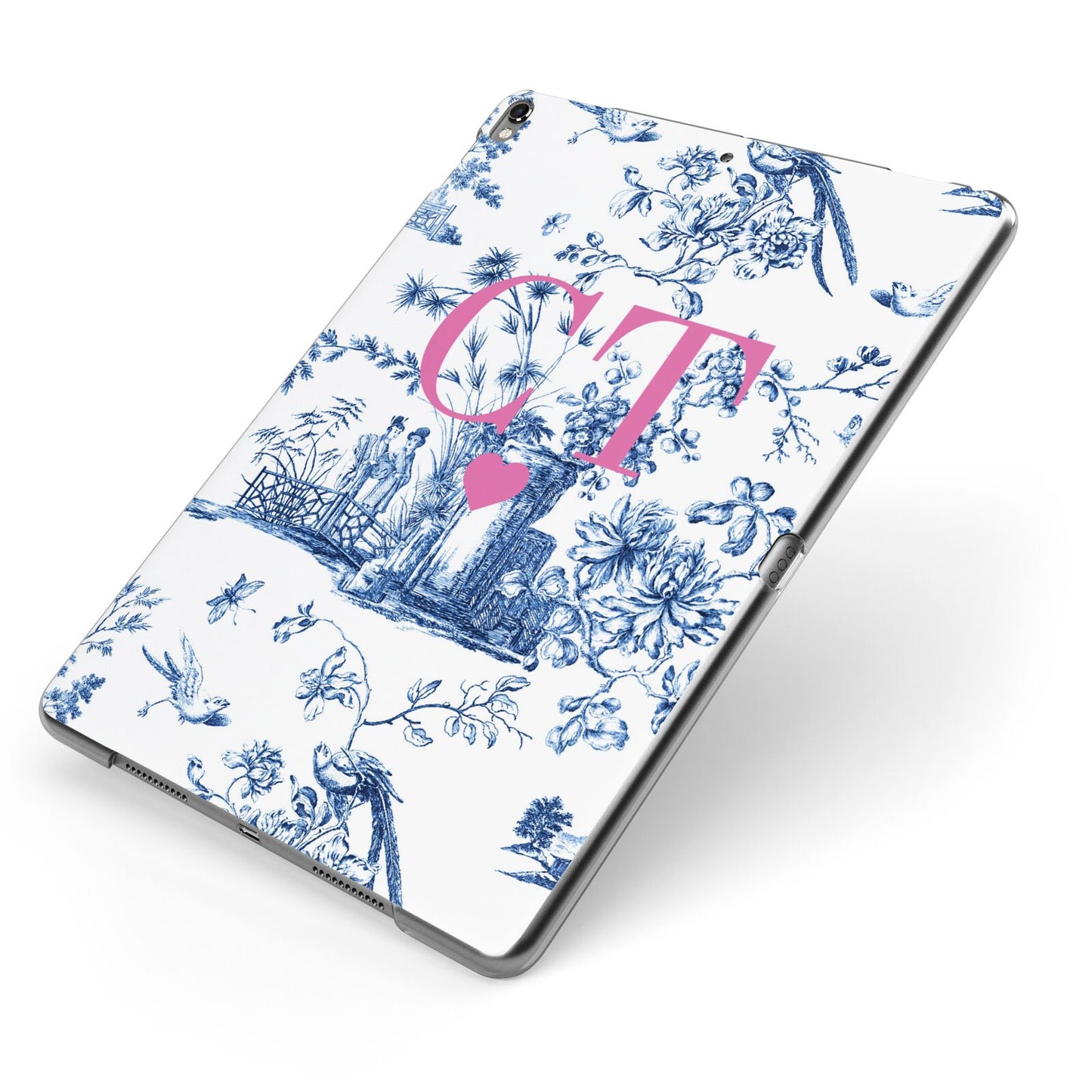 Personalised Chinoiserie Initials Apple iPad Case on Grey iPad Side View