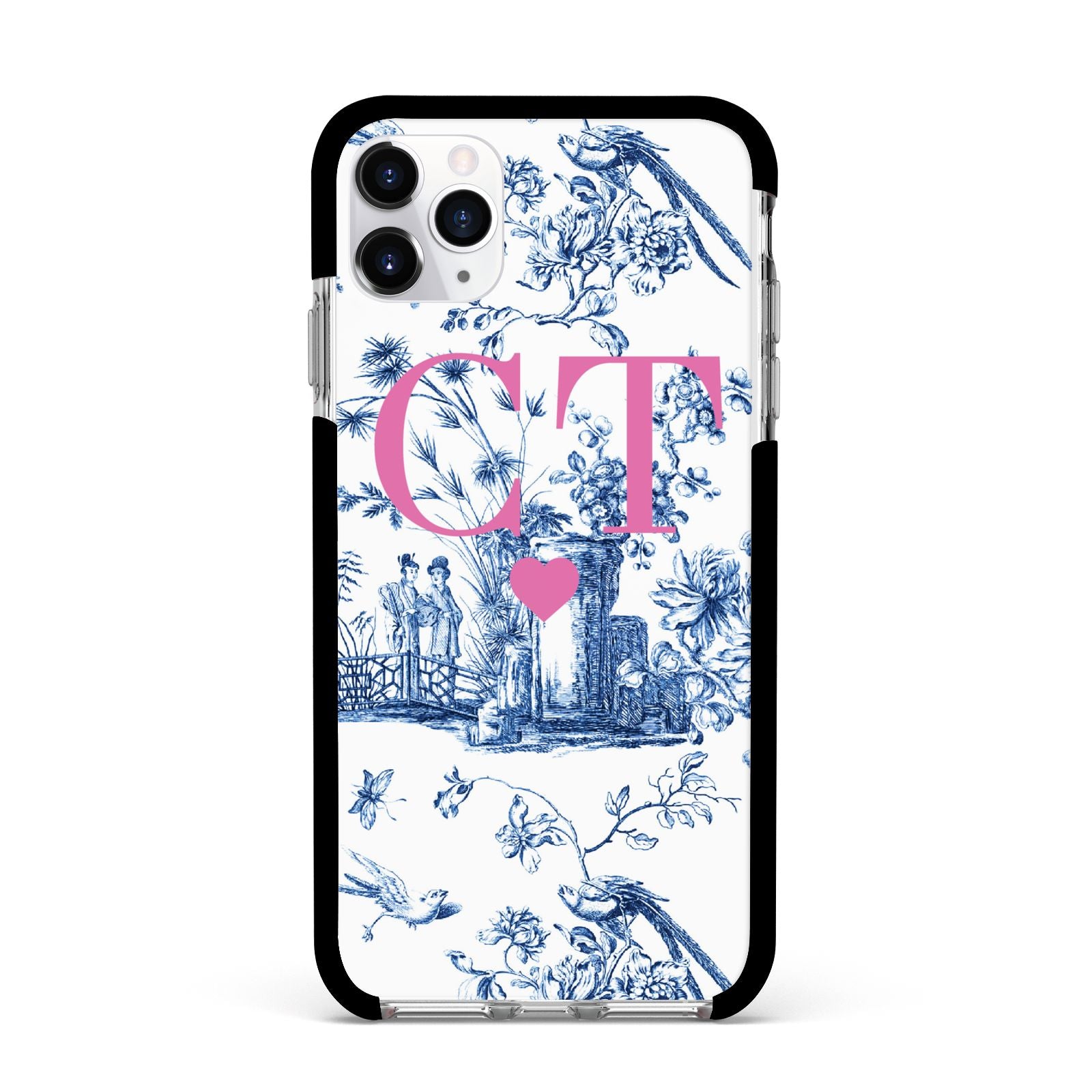 Personalised Chinoiserie Initials Apple iPhone 11 Pro Max in Silver with Black Impact Case