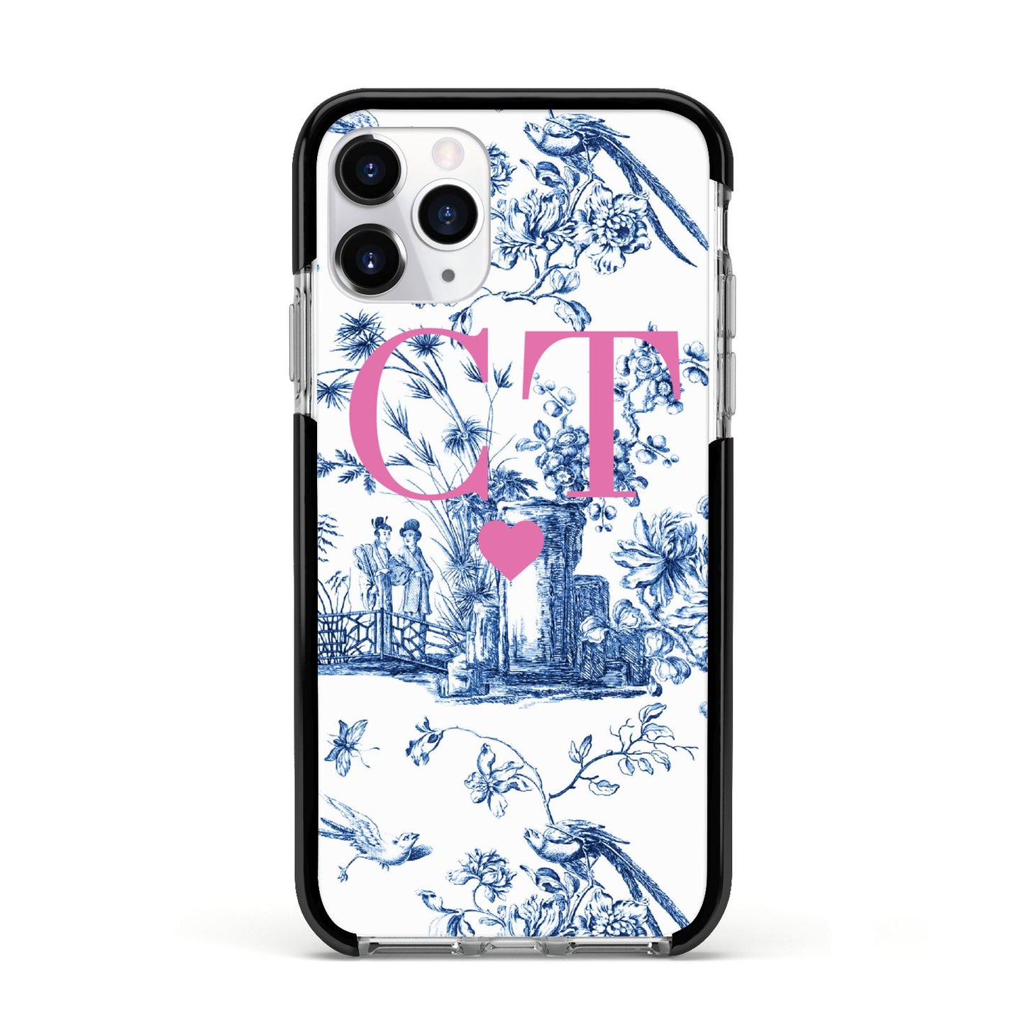 Personalised Chinoiserie Initials Apple iPhone 11 Pro in Silver with Black Impact Case