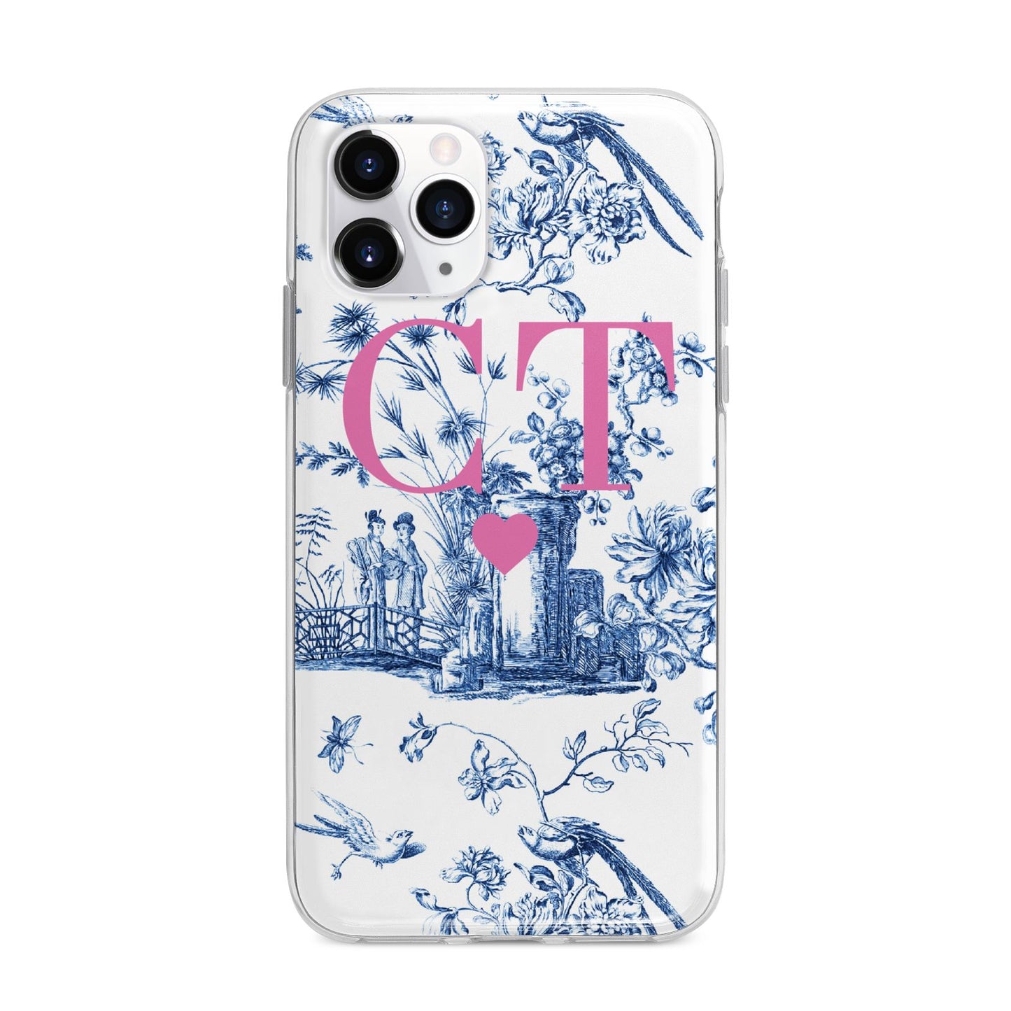 Personalised Chinoiserie Initials Apple iPhone 11 Pro in Silver with Bumper Case