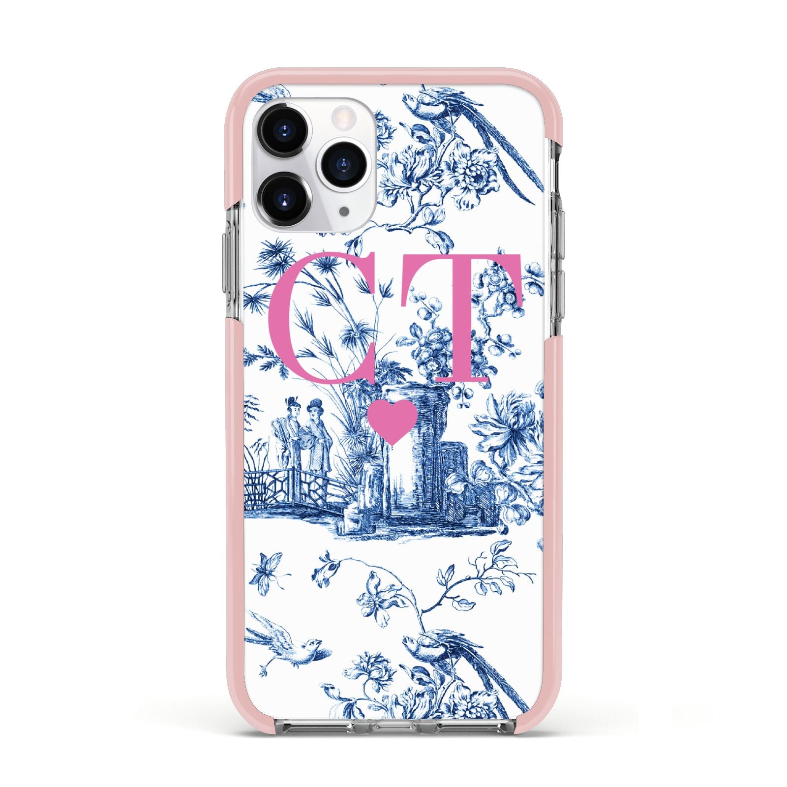 Personalised Chinoiserie Initials Apple iPhone 11 Pro in Silver with Pink Impact Case