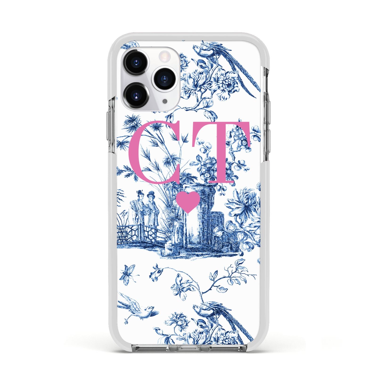 Personalised Chinoiserie Initials Apple iPhone 11 Pro in Silver with White Impact Case