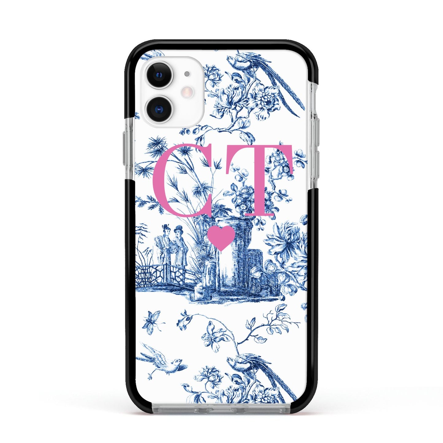 Personalised Chinoiserie Initials Apple iPhone 11 in White with Black Impact Case