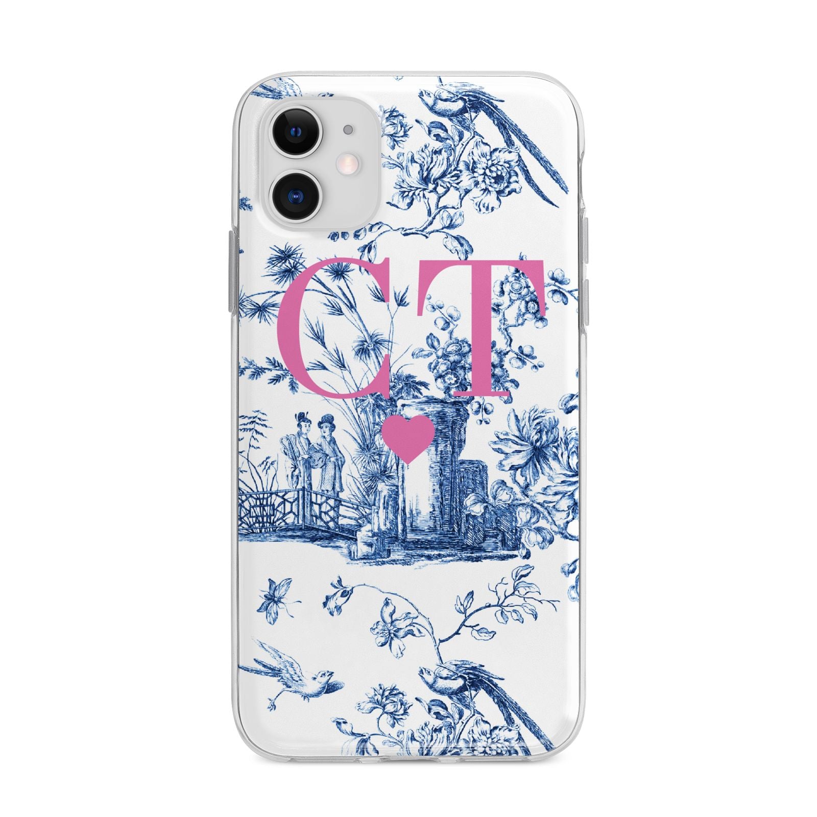 Personalised Chinoiserie Initials Apple iPhone 11 in White with Bumper Case