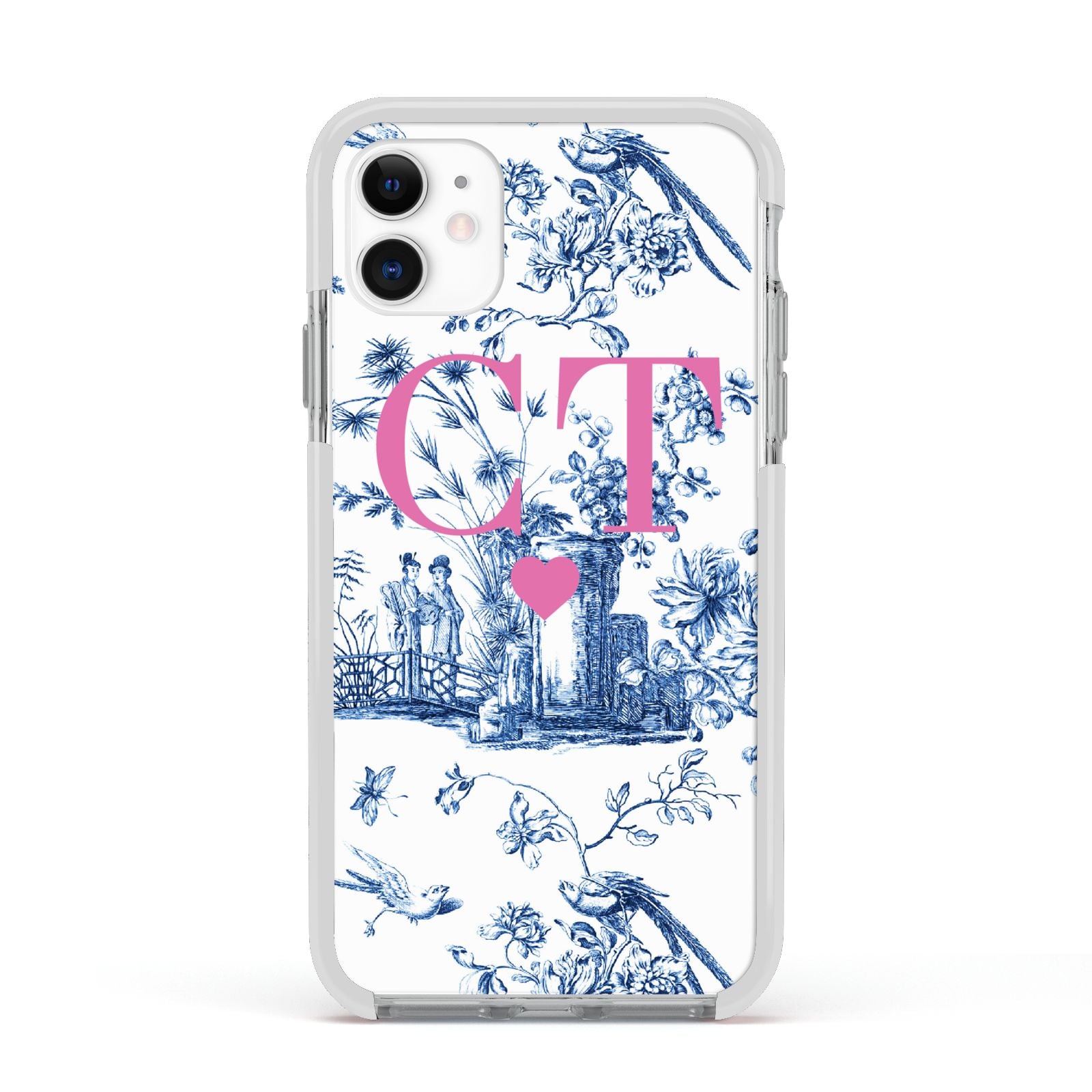 Personalised Chinoiserie Initials Apple iPhone 11 in White with White Impact Case