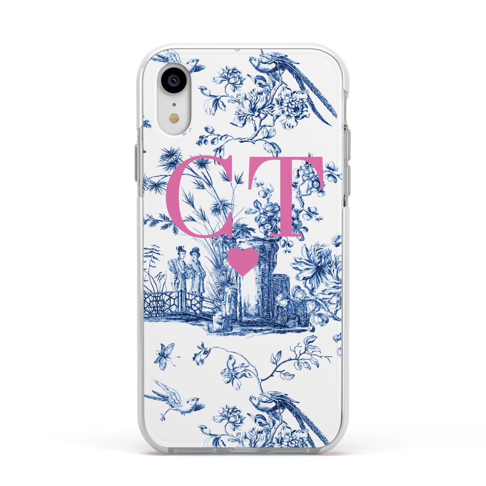 Personalised Chinoiserie Initials Apple iPhone XR Impact Case White Edge on Silver Phone