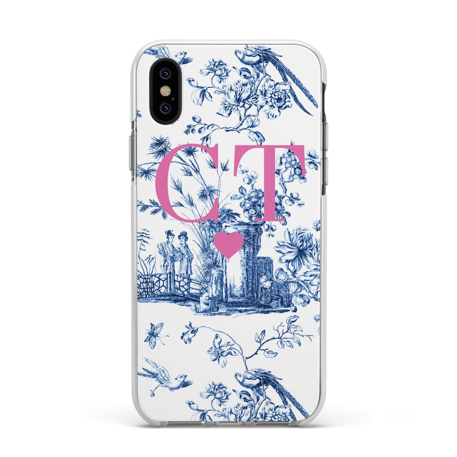 Personalised Chinoiserie Initials Apple iPhone Xs Impact Case White Edge on Black Phone